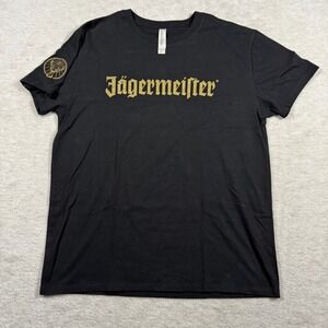 Jagermeister Womens T-Shirt L Black Gold Graphic‎ Logo Stag Threadfast Apparel